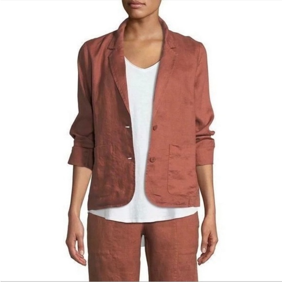 Eileen Fisher Women's Organic Linen Blazer Jacket Rust Orange - Picture 5 of 9